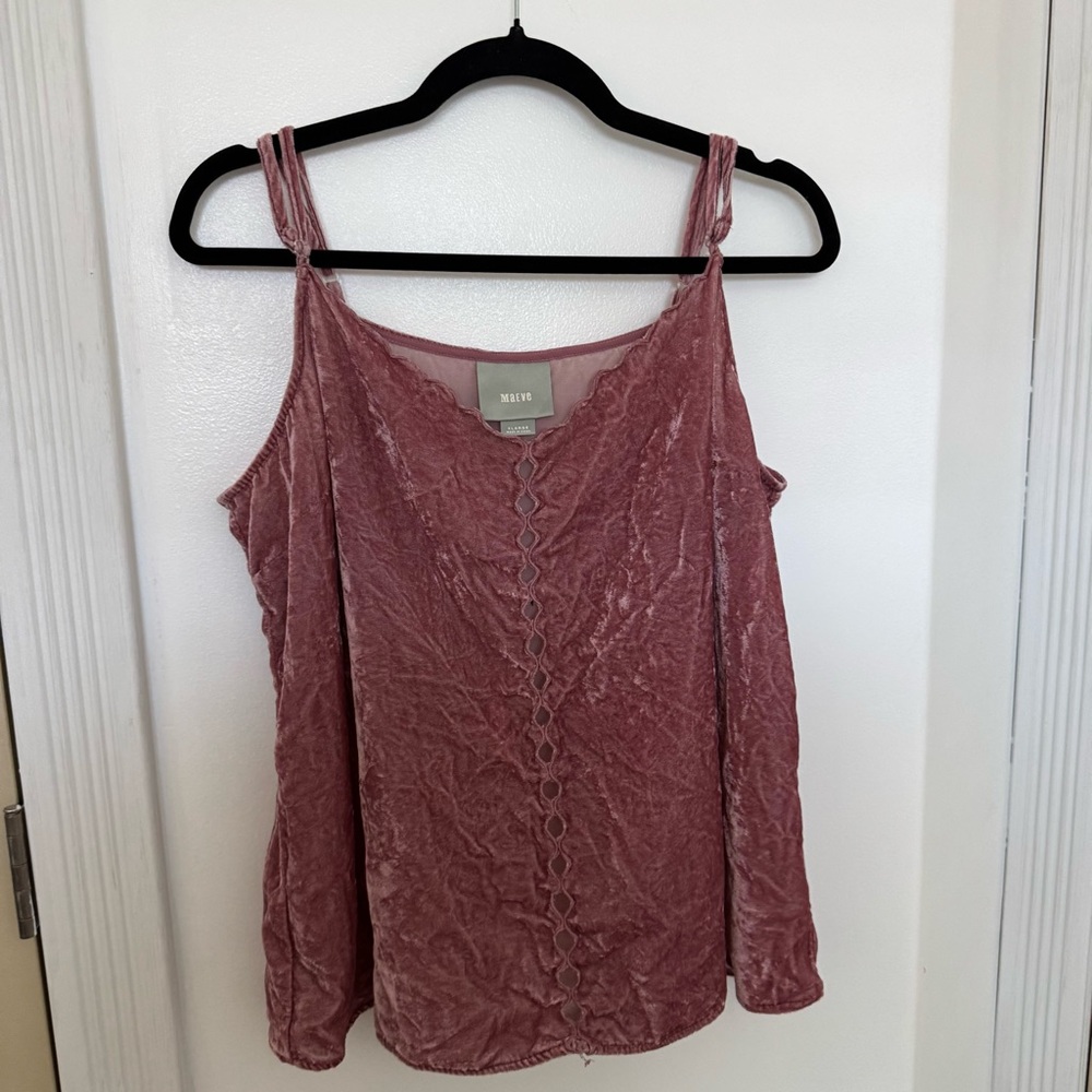 Anthropologie Maeve Dusty Rose Crushed Velvet Blouse SIZE XL